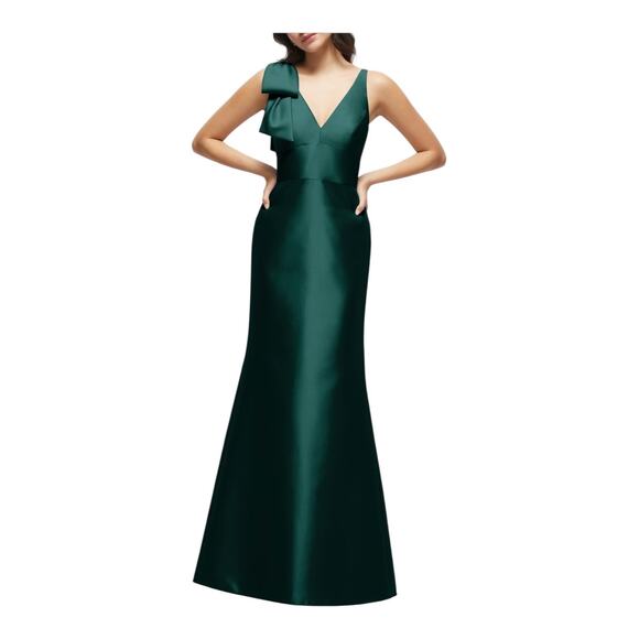 Alfred Sung D863 Bow Detail Sleeveless Satin Twill Trumpet Gown dress size 14 - Picture 1 of 8